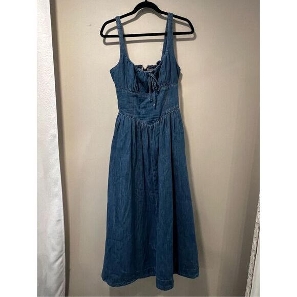 Reformation Women's Blue Pure Organic Cotton Balia Denim Midi Dress Size 8 - Picture 5 of 11